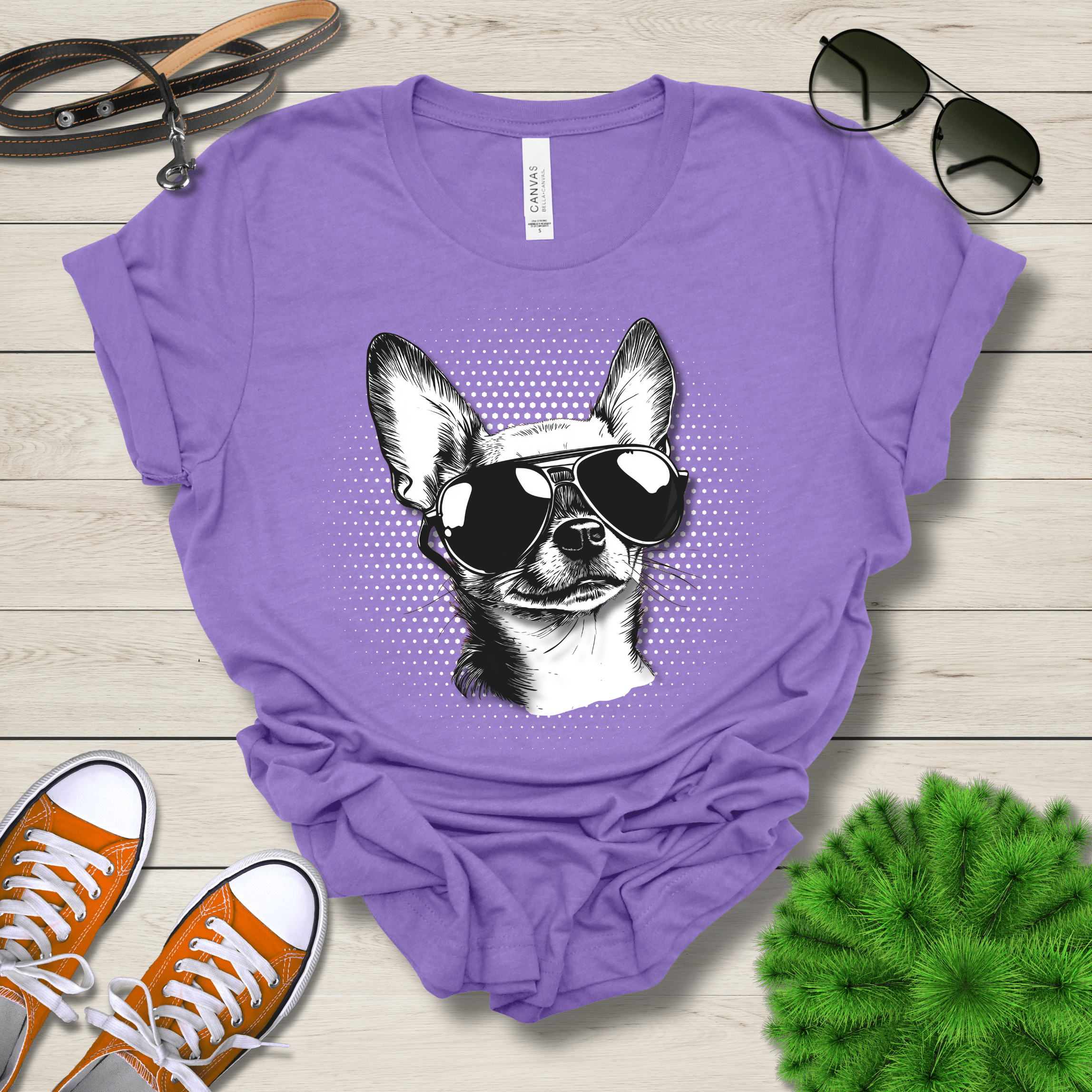 T-Shirt Heather Team Purple / S Chihuahua Top Dog Cool Dog with Sunglasses Premium Unisex Tee --reallyintothat