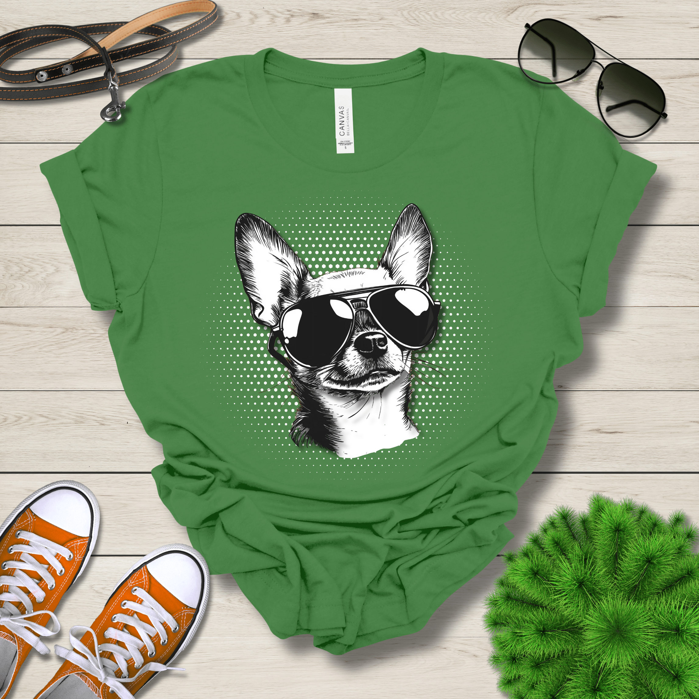 T-Shirt Leaf / S Chihuahua Top Dog Cool Dog with Sunglasses Premium Unisex Tee --reallyintothat