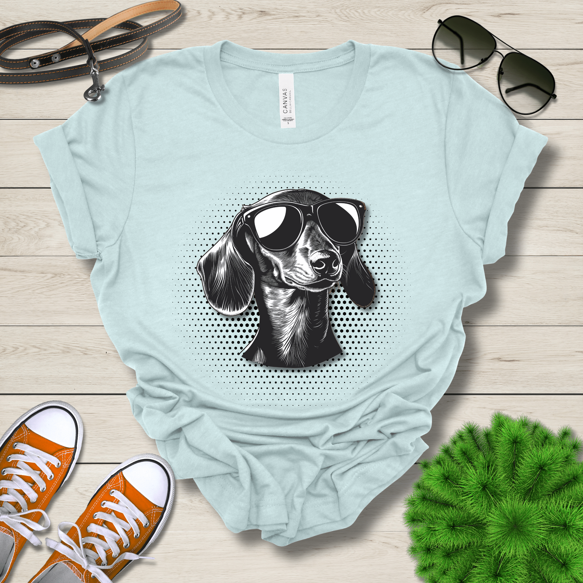 T-Shirt Heather Ice Blue / S Dachshund Top Dog Cool Dog with Sunglasses Premium Unisex Tee --reallyintothat