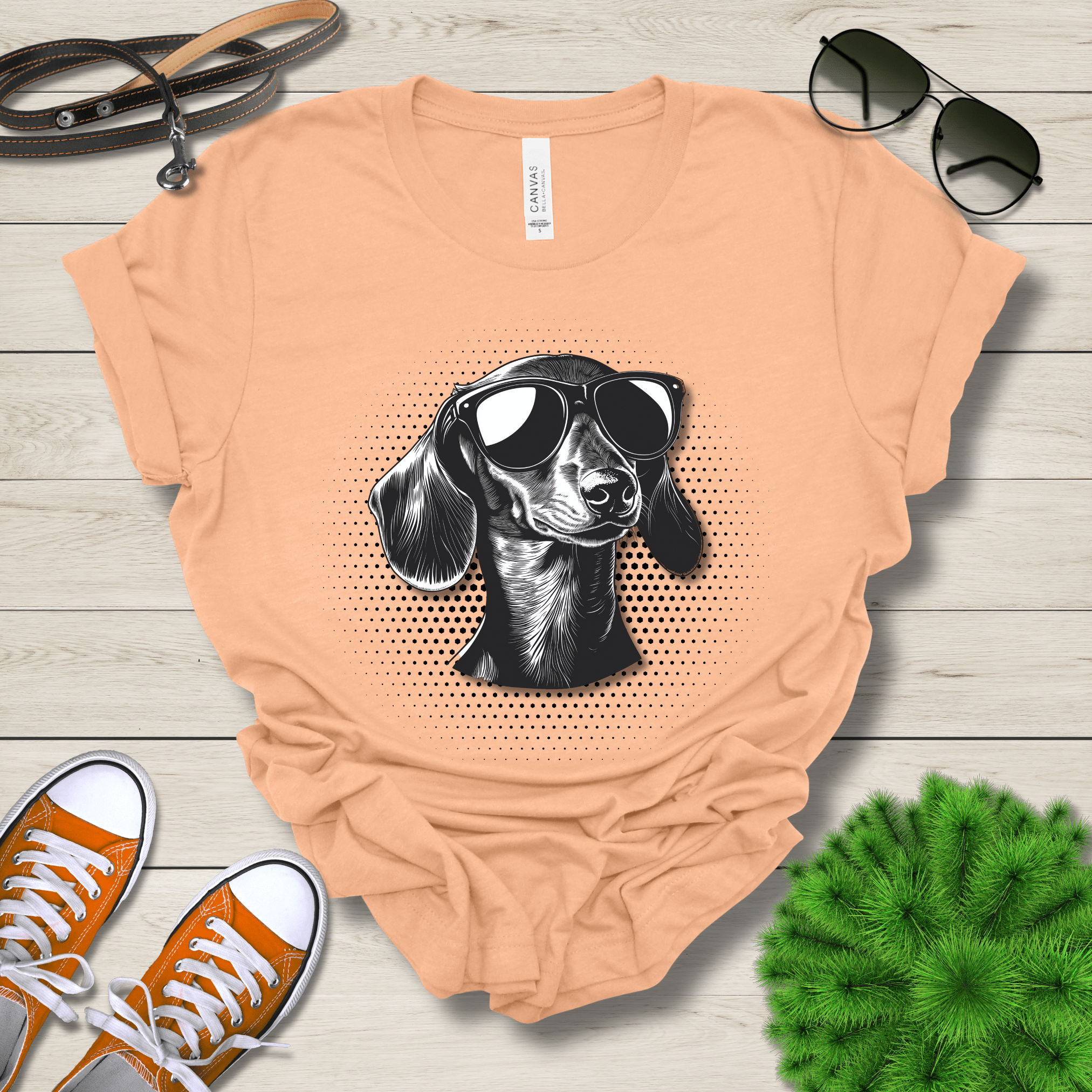 T-Shirt Heather Peach / S Dachshund Top Dog Cool Dog with Sunglasses Premium Unisex Tee --reallyintothat