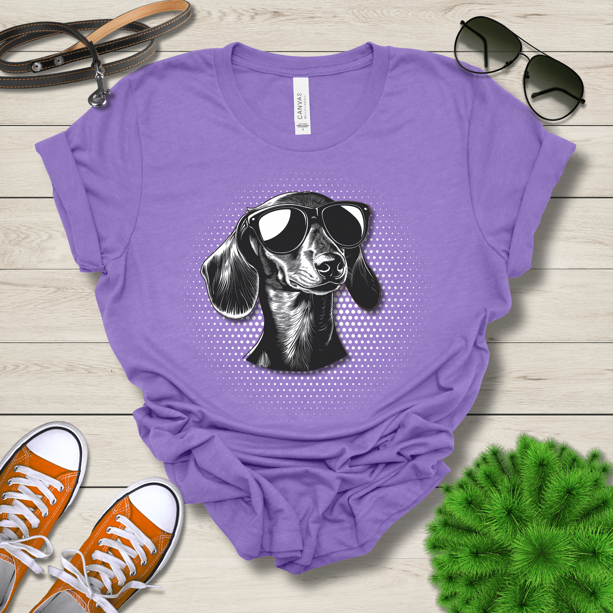 T-Shirt Heather Team Purple / S Dachshund Top Dog Cool Dog with Sunglasses Premium Unisex Tee --reallyintothat