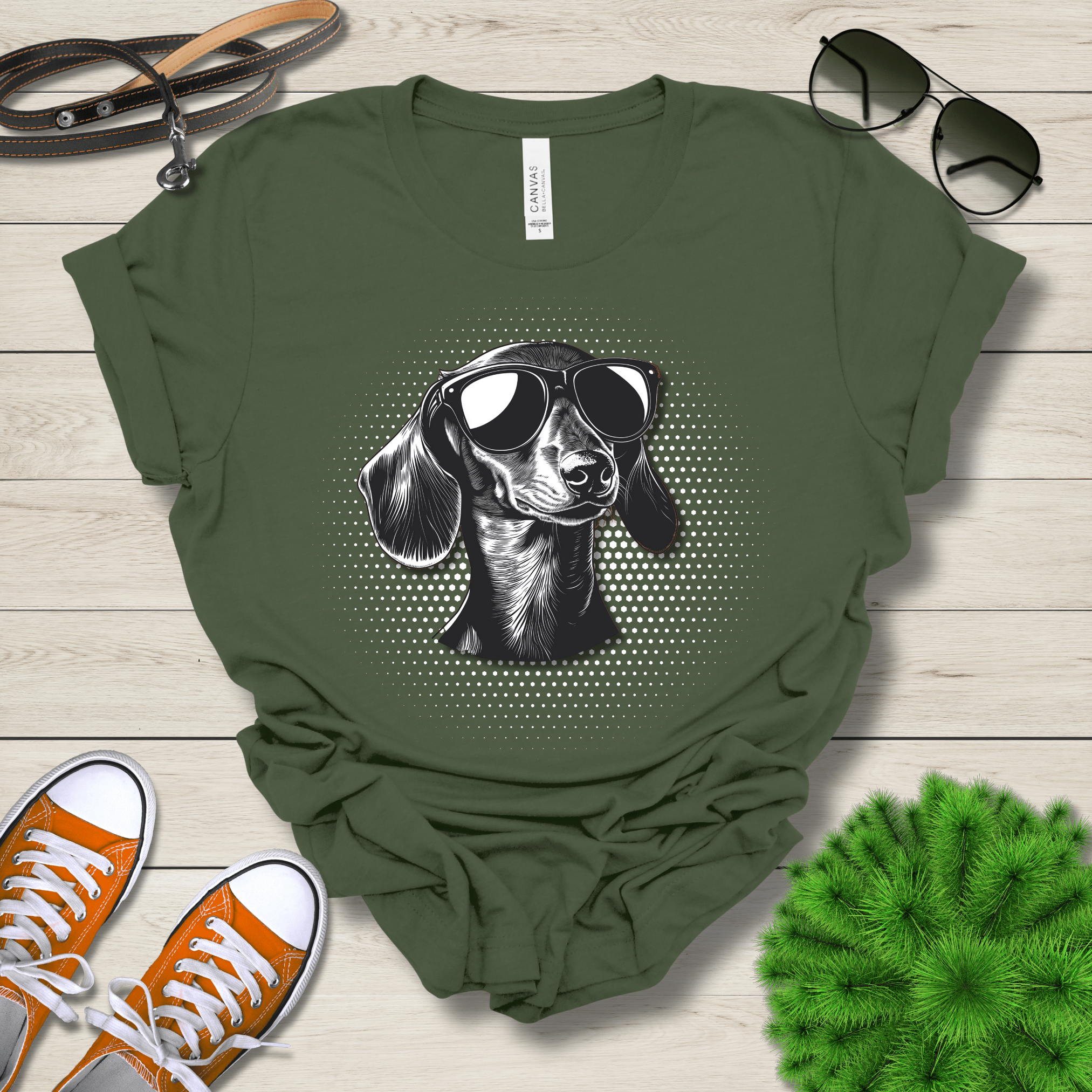 T-Shirt Military Green / S Dachshund Top Dog Cool Dog with Sunglasses Premium Unisex Tee --reallyintothat