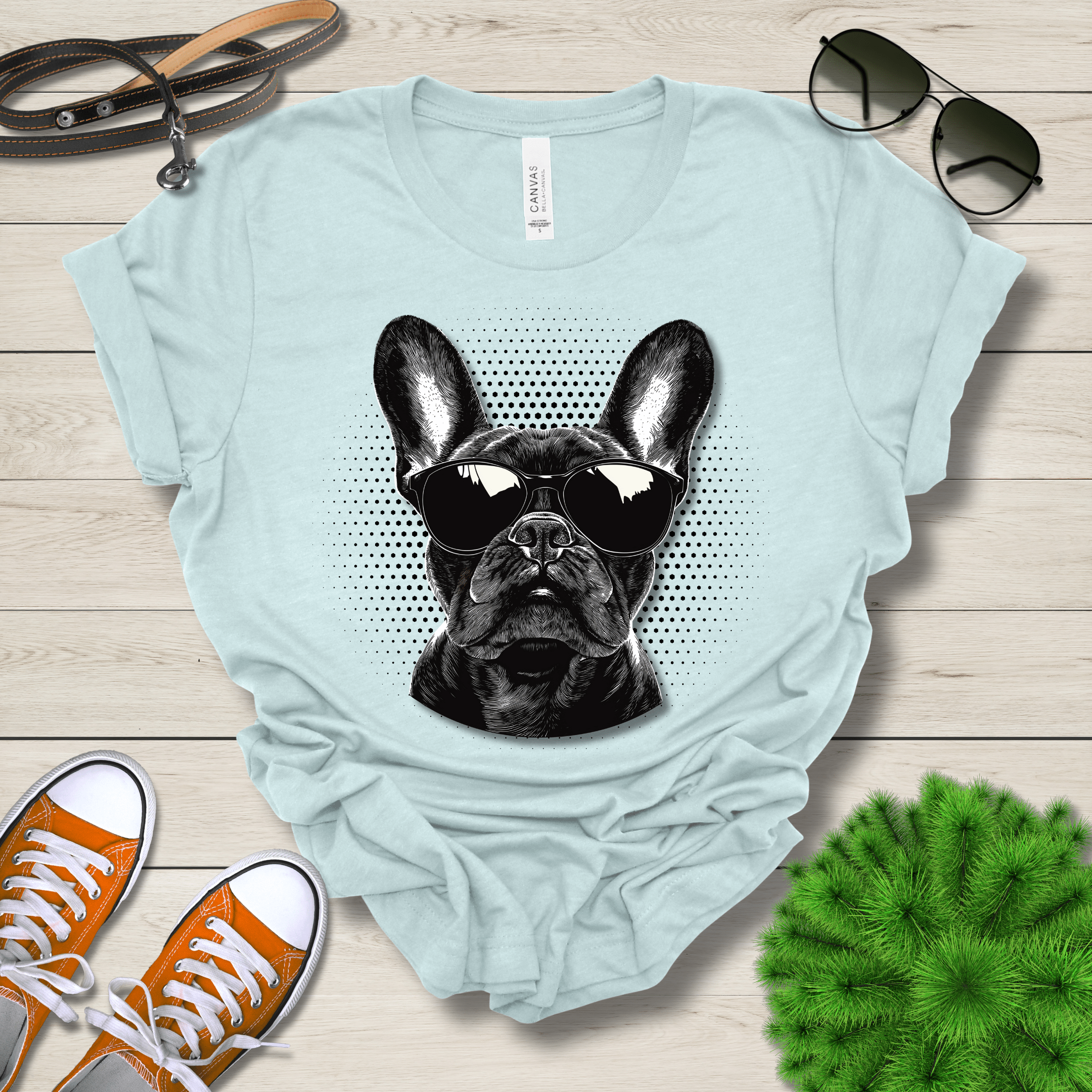 T-Shirt Heather Ice Blue / S French Bulldog Top Dog Cool Dog with Sunglasses Premium Unisex Tee --reallyintothat